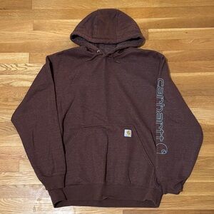 Carhartt Maroon Hoodie with light blue Sleeve Logo